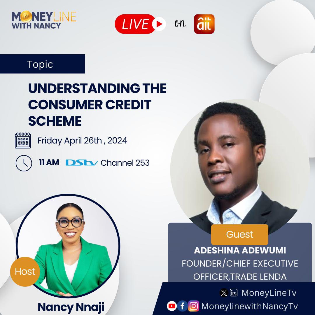 Don't miss the exclusive interview with @ajadewumi, CEO of Trade Lenda, as he shares insights into the future of finance and trade on @moneylineTV with Nancy Live. Tune in on AIT this Friday, April 26th, 2024, at 11am on DSTV Channel 253! #TradeLenda #MoneyLineTV