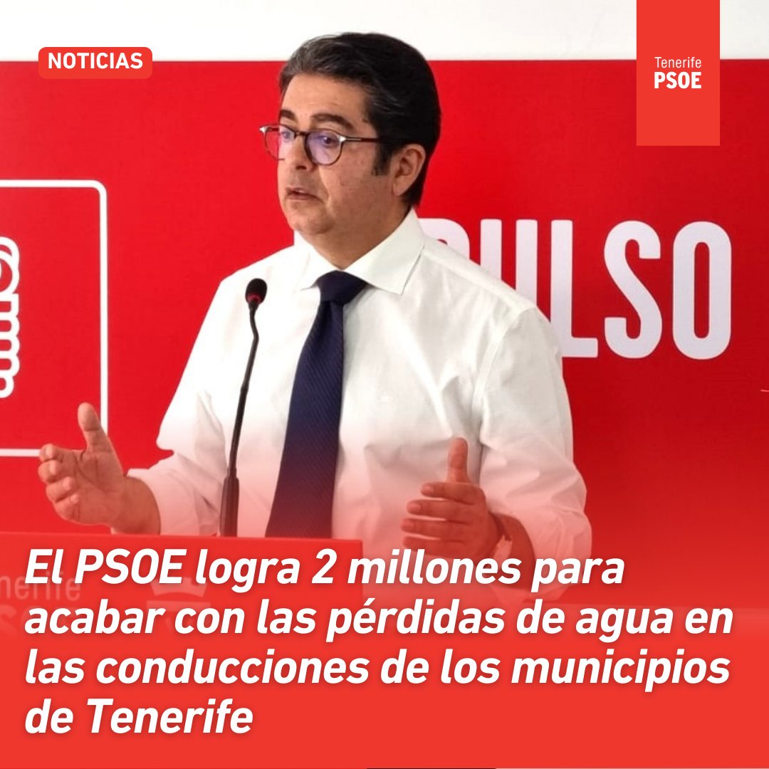 #MedidasPSOE/ ❤️ El #PsoeTenerife logra 2 millones de euros (propuesta 5 millones) para acabar con las pérdidas de agua en las conducciones de los municipios de #Tenerife. #PsoeTenerife