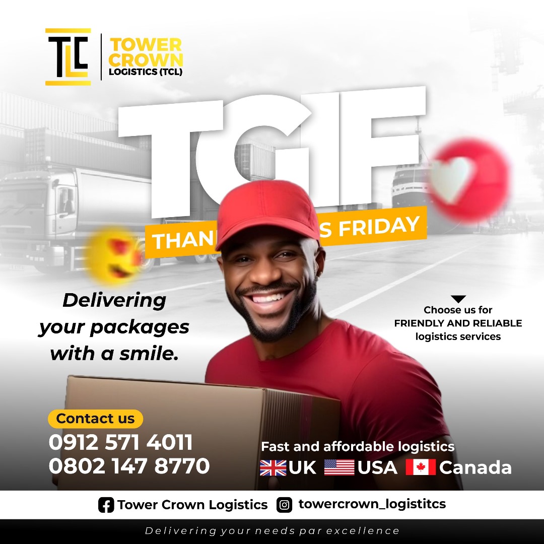 Thank God it's Friday!
What's your plan for the weekend???

#TGIF 
#logisticsservice 
#fridayvibes 
#logisticscompany 
#freightshippment 
#Towercrownlogistics