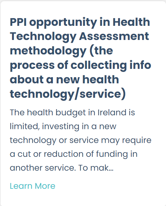 A new PPI opportunity! This research in RCSI is looking to have PPI contributors help define how and when Rapid Health Technology Assessments (rHTAs) are performed. PPI is uncommon in methods research, opening new scope for shared learning Get involved! tinyurl.com/ye28d75x