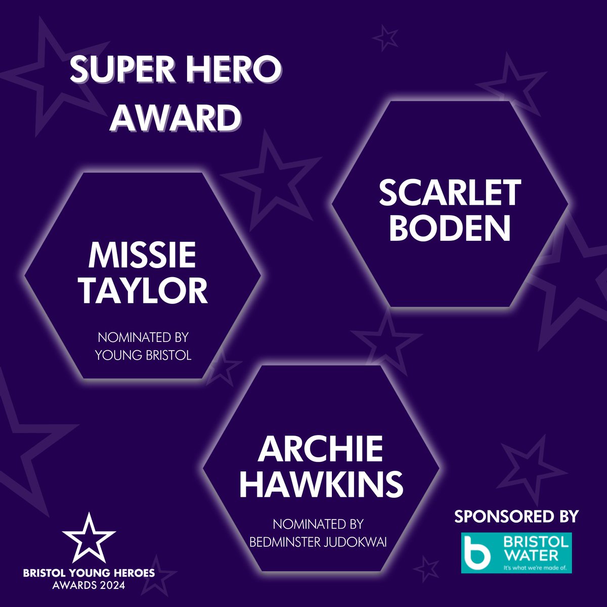 ✨Super Hero Award✨ We are thrilled to announce the finalists for the Super Hero Award are: 🌟 Missie Taylor 🌟 Scarlet Boden 🌟 Archie Hawkins Congratulations and we wish you all the best of luck 🤞 Thank you to @BristolWater for sponsoring the Super Hero Award 🙏