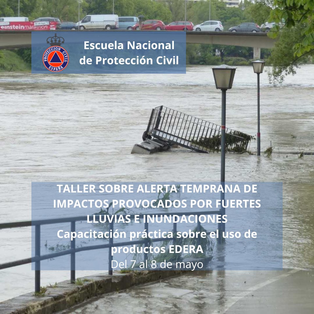 La próxima semana tendrá lugar en la Escuela Nacional de @proteccioncivil @interiorgob un taller de presentación y aprendizaje de la plataforma #EDERA de alerta temprana de impactos provocados por fuertes lluvias e inundaciones

Oferta formativa #ENPC👉bit.ly/3ow9SH0