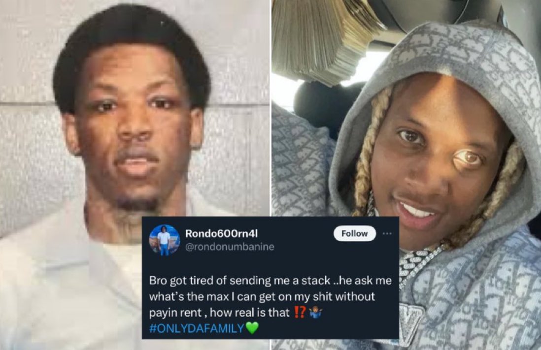 WORLDSTAR's tweet image. RondoNumbaNine claims that Lil Durk got fed up with sending $1,000, so he decided to add the maximum amount to his commissary account instead.
