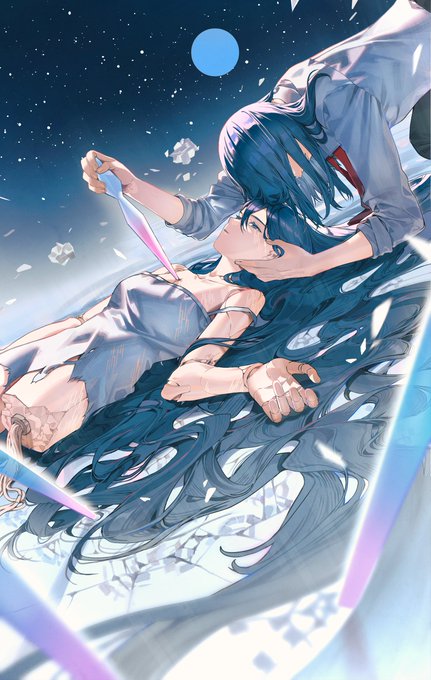 「blue hair night sky」 illustration images(Latest)