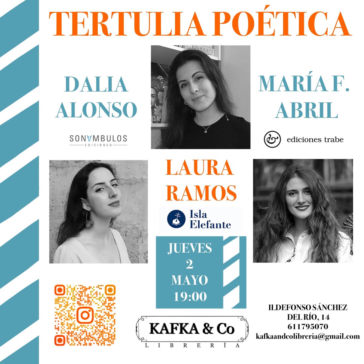 En unos días, maravillosa tertulia poetica en la librería Kafka & Co., Oviedo. Con Dalia Alonso (@sonambulos_ed), @laurarram96 (Isla Elefante Poesía) y María F. Abril (@edicionesTrabe).