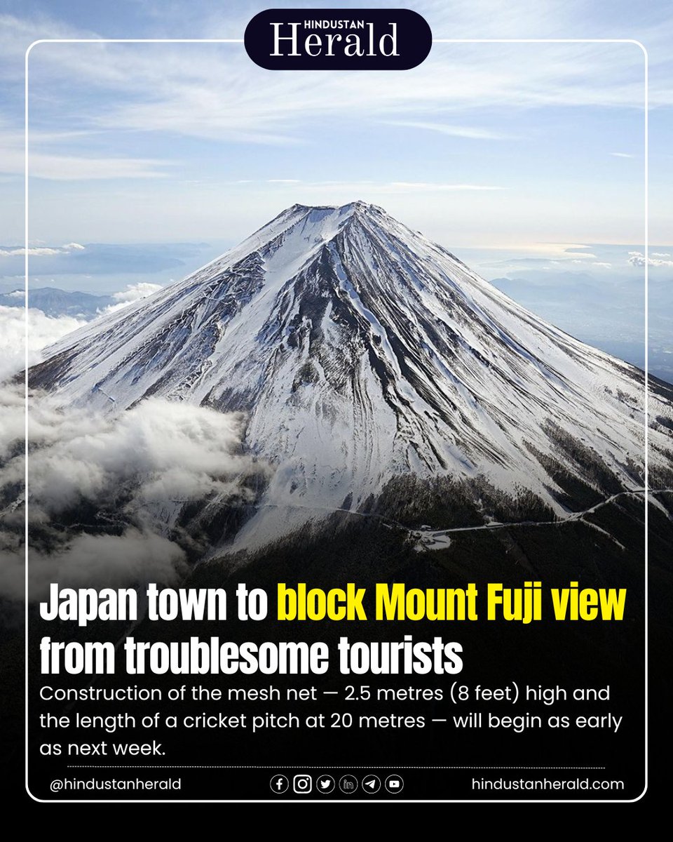 Japanese authorities erect a massive black barrier to block Mount Fuji from view at a popular photo spot, tackling overcrowding and misbehavior by tourists.

#Japan #MountFuji #Overtourism #TourismManagement #DestinationManagement #TravelTrend #ResponsibleTourism #hindustanherald