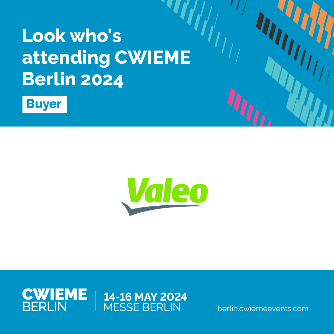 Exciting news! Valeo, a global automotive supplier🌏, will be joining us at CWIEME Berlin 2024. Don't miss this opportunity to connect with industry leaders and explore cutting-edge products. Register now to exhibit at CWIEME eu1.hubs.ly/H08QSTl0 #CWIEMEBerlin2024