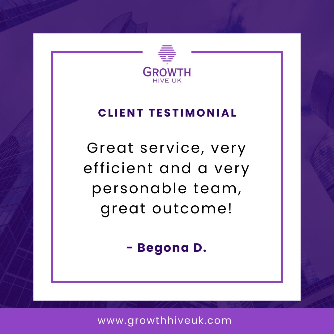 Thank you for leaving this review, Begona!

It was great working with you.

#GrowthHiveUK #RandD #ResearchAndDevelopment #ClientTestimonial #PositiveFeedback