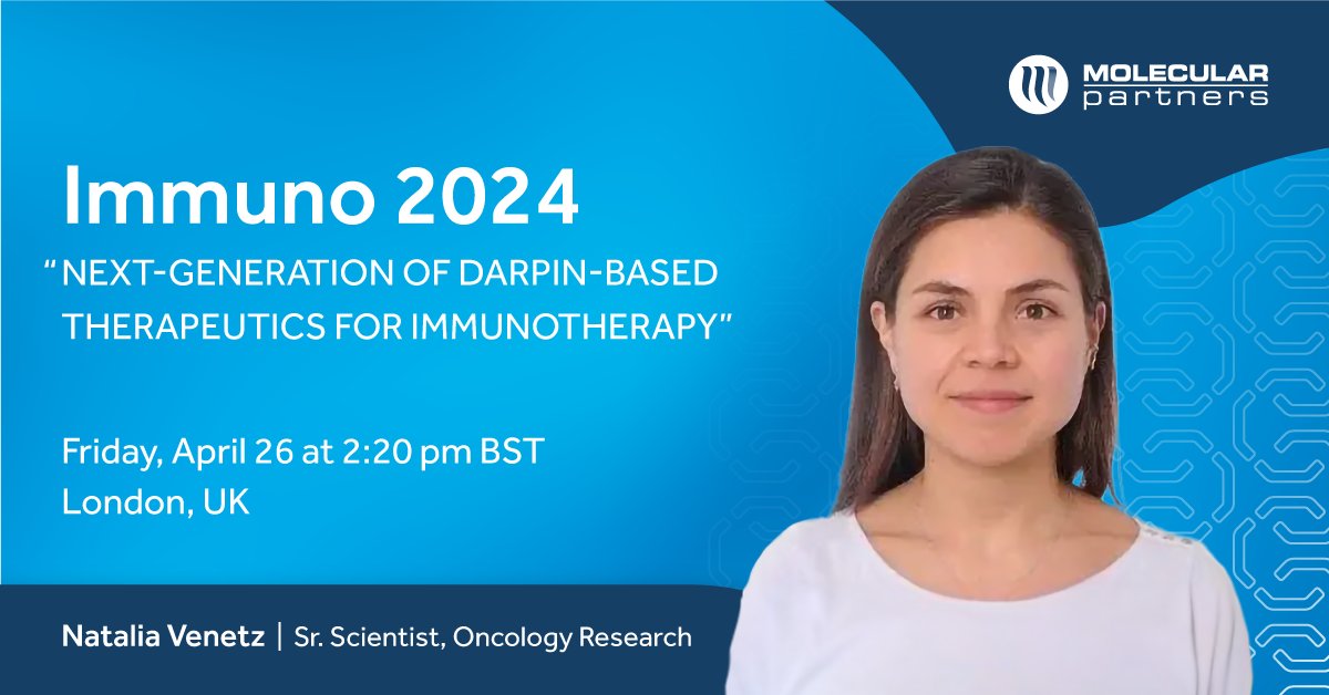 MolecularPrtnrs's tweet photo. Today at #Immuno2024, MP Sr. Scientist Natalia Venetz will present on #DARPins as a novel therapeutic modality, discussing conditionally activated DARPin therapeutics for #immunooncology, MP0533 and Switch-DARPin.
 
More: https://t.co/lhJQhOyois
 
@OGConferences https://t.co/OsL2VzNQsr