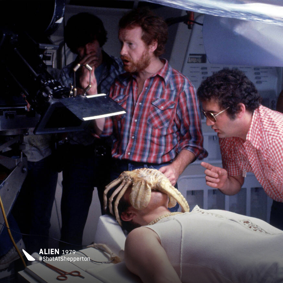 Happy #AlienDay! The cast and crew at work on the original #Alien back in 1979 #ShotAtShepperton. Ridley Scott's sci-fi classic marks its 45th Anniversary this year.