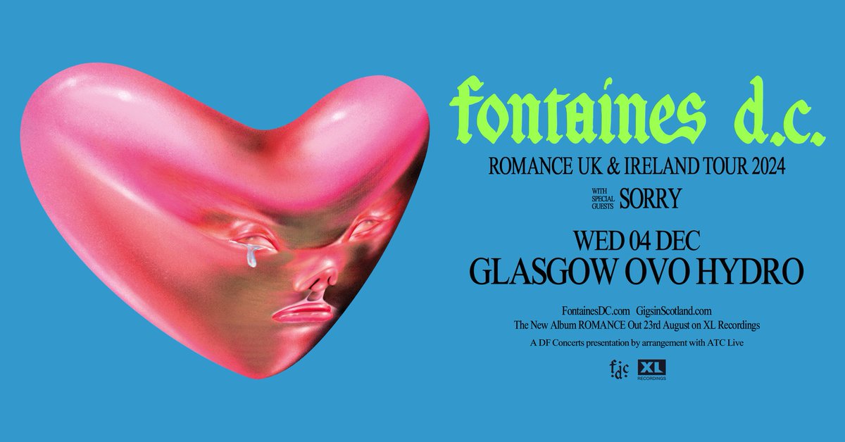 ON SALE 🎟️ Tickets for Fontaines D.C ROMANCE Tour at the OVO Hydro on 4 December are on sale now 🤩 🇮🇪 Secure yours here ➡️ bit.ly/3w5tYeY h