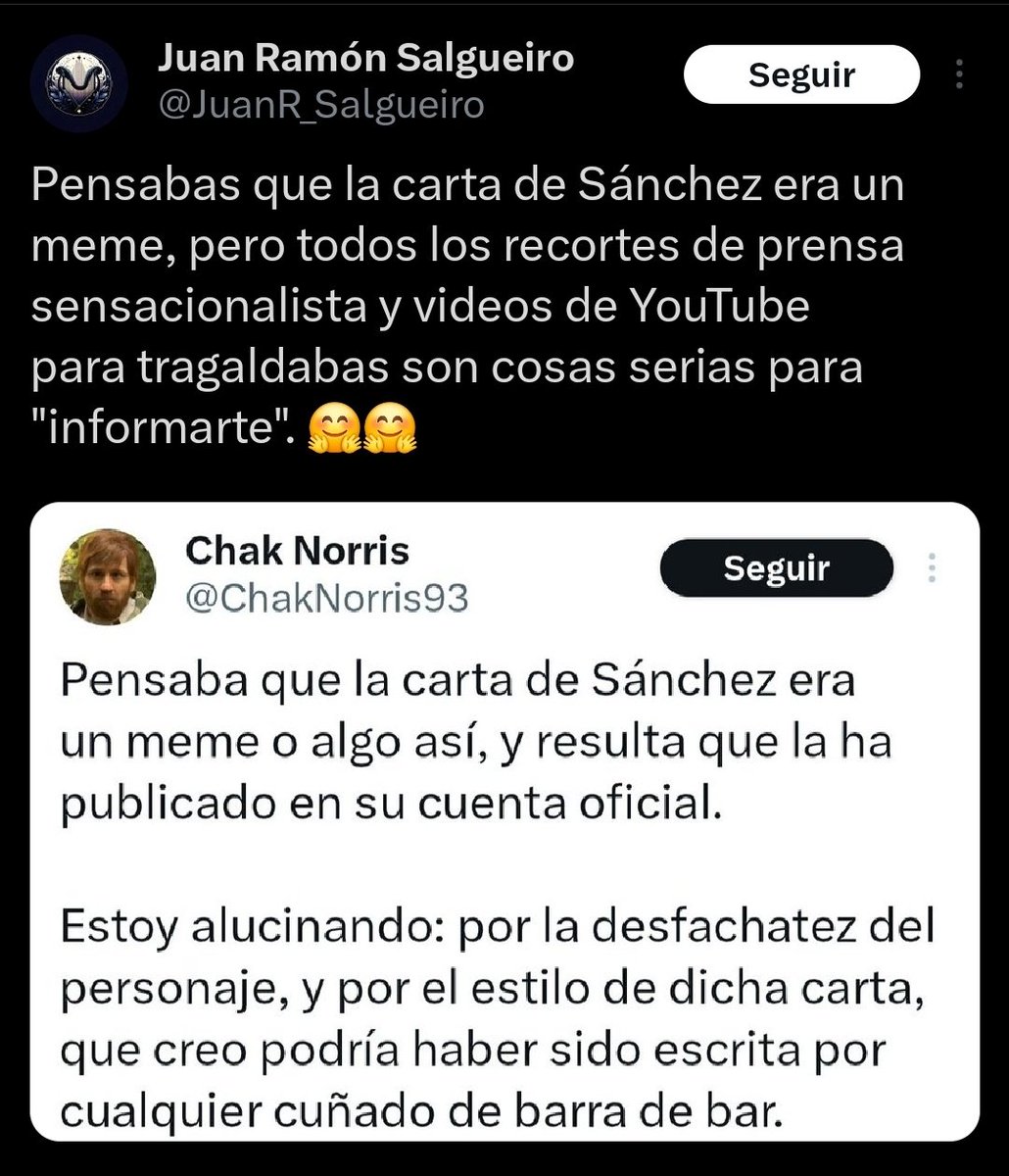 Juan Ramón no ha leído en su vida un estudio, no sabe que los vacunados contagian igual que los no vacunados, no sabe que los metaanalisis dicen que las mascarillas son inútiles.

Pero Juan Ramón se permite criticar a los demás sin saber nada de ellos.