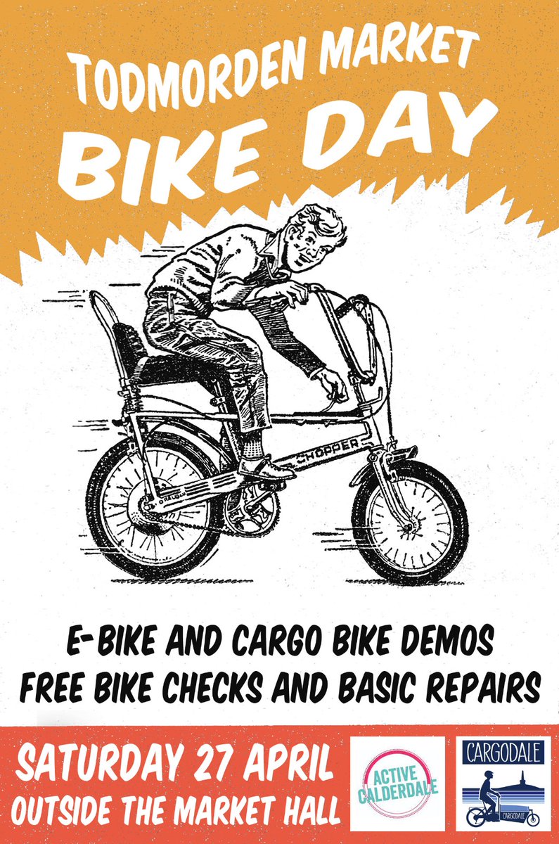 🚴‍♀️ Todmorden Market Bike Day 🚴 Come along to Todmorden Market tomorrow between 11 AM - 3 PM and get FREE bike checks and basic repairs. There will also be E-Bike and Cargo Bike demos. #ActiveCdale