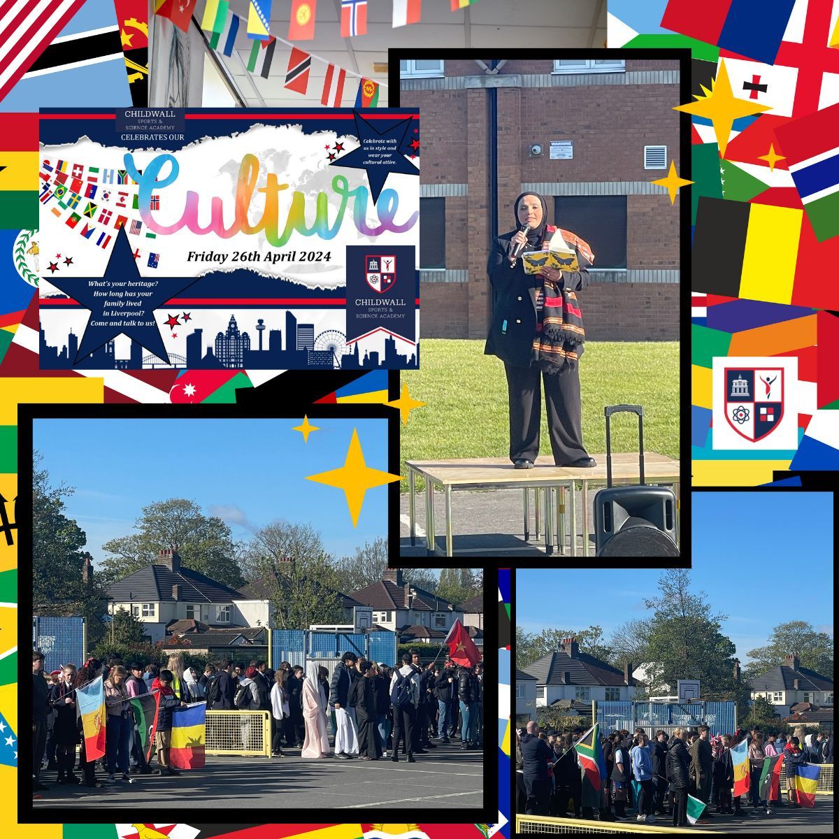 Childwall Celebrates Our Culture Day is well under way. Thank you to Amina for her truly inspirational speech. What an incredible way to start such a special day. Wave those flags high. #This is Childwall! 🌎