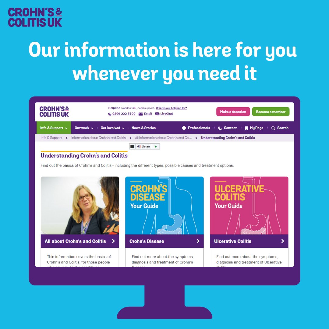 From medicines and surgery to symptoms and employment, we have over 50 information pages. If you have Crohn's Disease, Ulcerative Colitis or Microscopic Colitis - we're here for you! click here 👉 crohnsandcolitis.org.uk/info-support/i… #Crohns #Colitis #Inflammatoryboweldisease #IBD