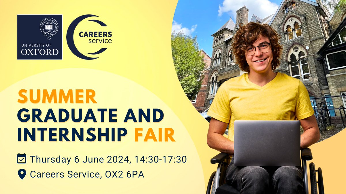 Summer Graduate and Internship Fair An opportunity for Oxford University students to meet a diverse range of recruiters and find out more about their vacancies. 📅 6 June Register 👉 careers.ox.ac.uk/summer-fair