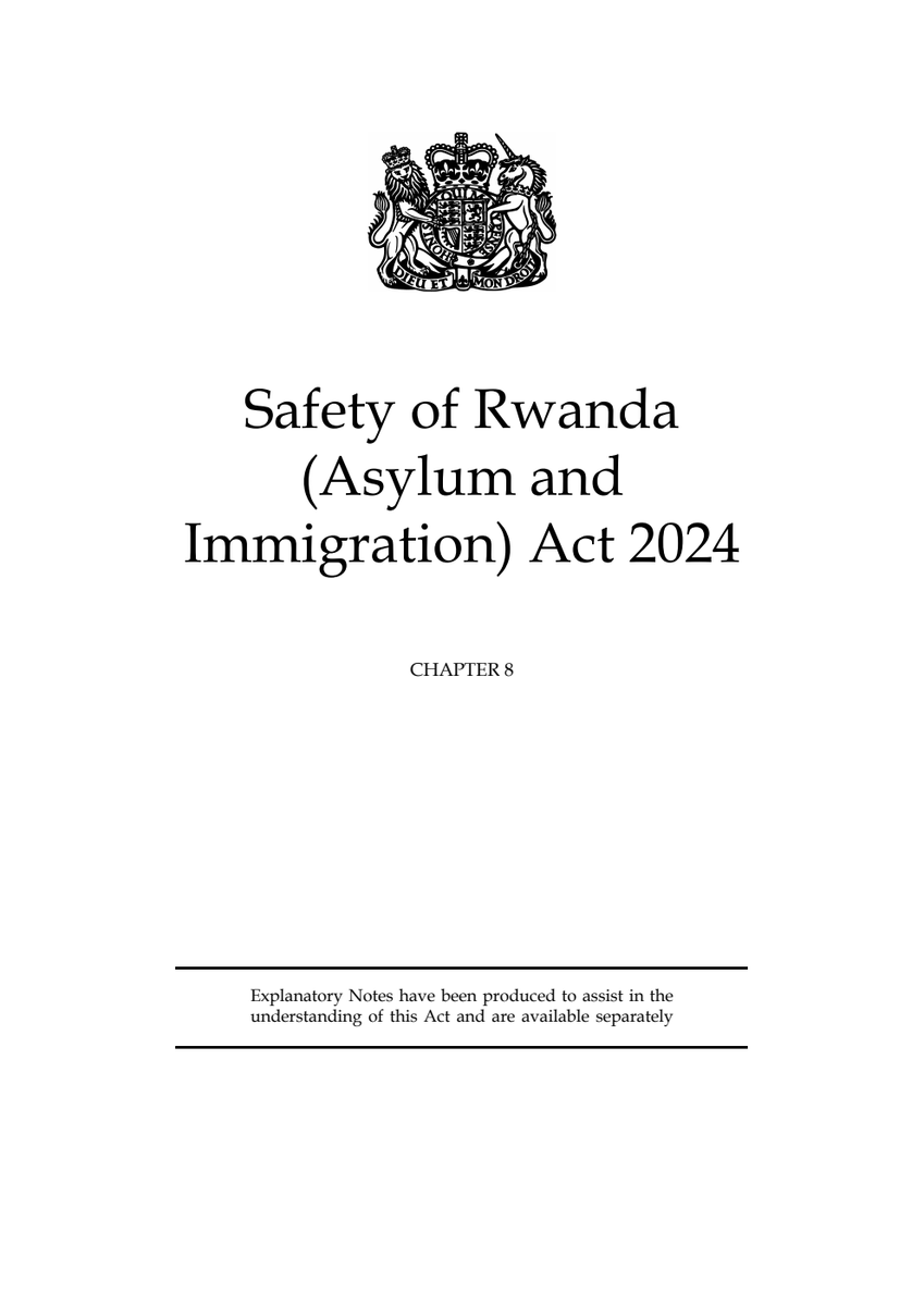 The Safety of Rwanda (Asylum and Immigration) Act 2024 has received Royal Assent. Order your copy here - publicinformationonline.com/shop/423578 #UKLegislation #BillTracker