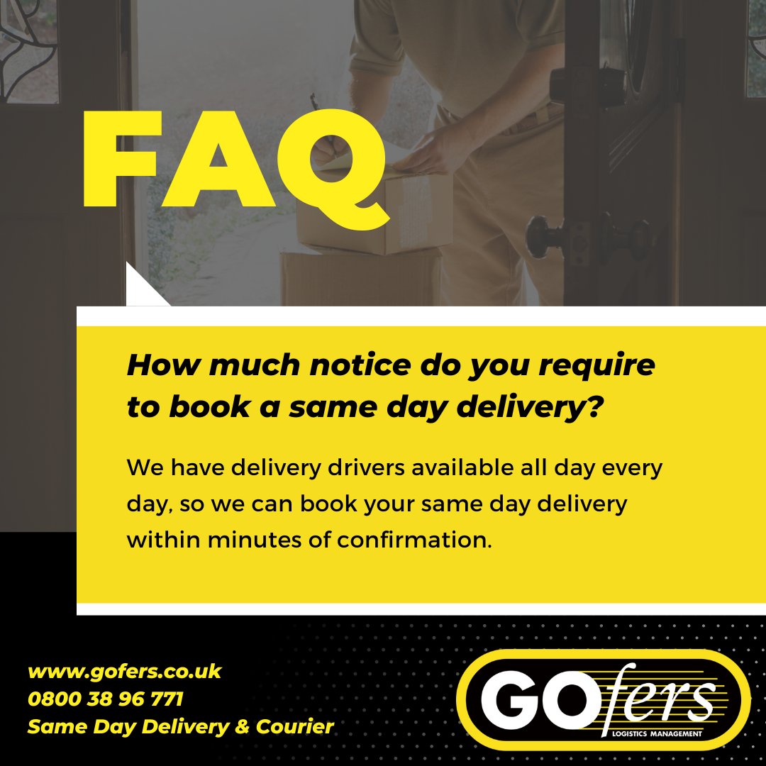 If you're wondering how much notice you need to give us to arrange your delivery - the answer is none! We have couriers available all day, every day and can arrange your collection in minutes! Head to our website now to get your free quotation! #samedaydelivery