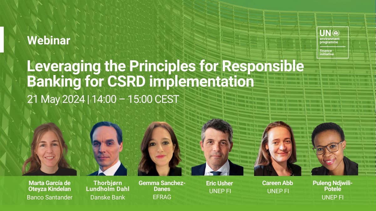 Find out how banks can leverage the close alignment between #ESRS and the Principles for #ReponsibleBanking for #CSRD implementation using UNEP FI's new ESRS Interoperability Package. Join our upcoming webinar on 21 May: ow.ly/tq3I50RoLa5