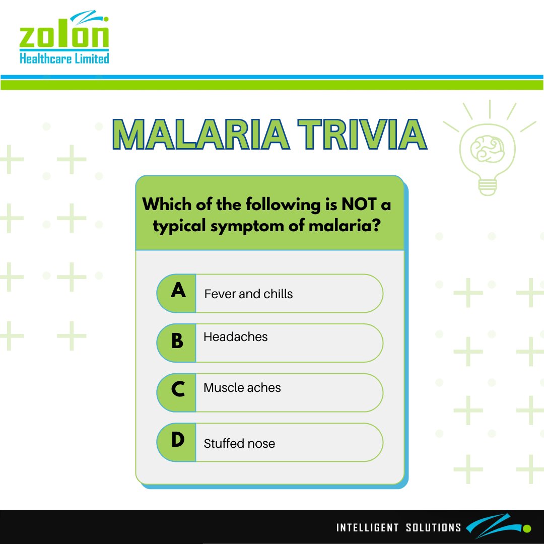 Test your #MalariaIQ!
Knowledge is power in the fight against malaria! Let's test our knowledge and empower our communities!

Share your answer and tag a friend to learn more about malaria with Zolon Healthcare!
#FightMalaria #ZolonForHealth #intelligentsolutions