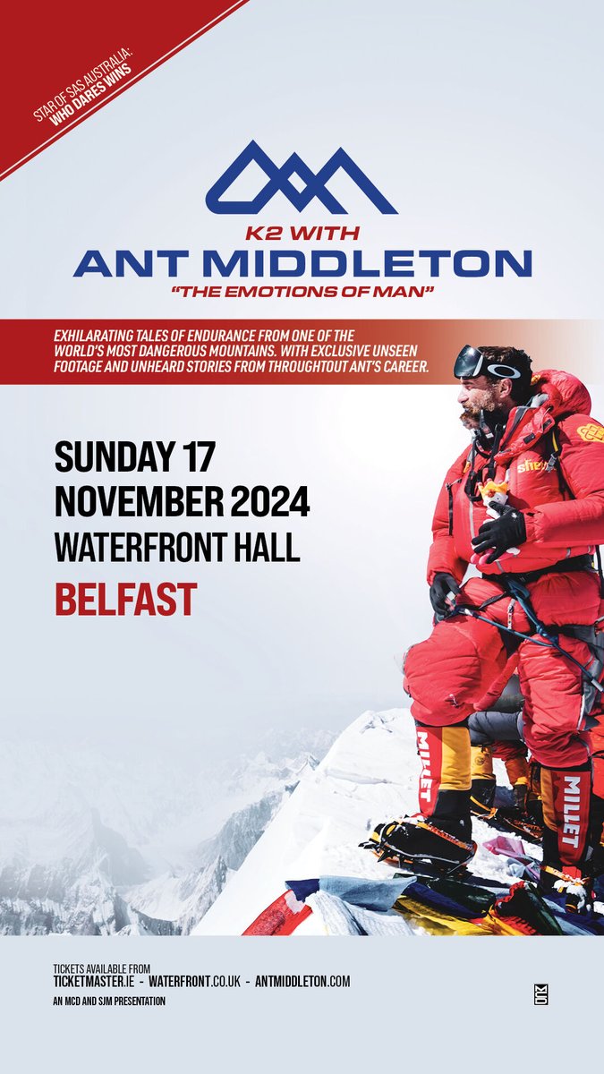 Get ready for a thrilling adventure into the life of renowned adventurer @antmiddleton 🚀 Synonymous with SAS: Who Dares Wins, a remarkable career in the UK's elite forces, Ant's show will be nothing short of extraordinary 💥 Book your tickets now! bit.ly/3UbuXSU