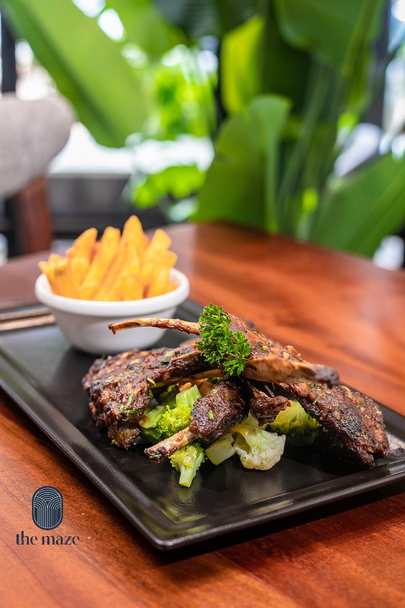 Dive into juicy pork ribs this Friday and let the flavors kickstart your weekend vibes. 😊 Available for delivery on @Glovo_UG. #DineAtTheMaze