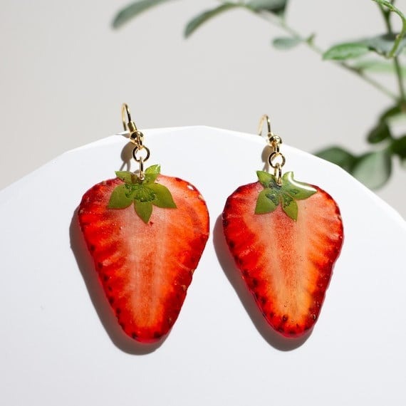Handmade Real Strawberry Earrings
