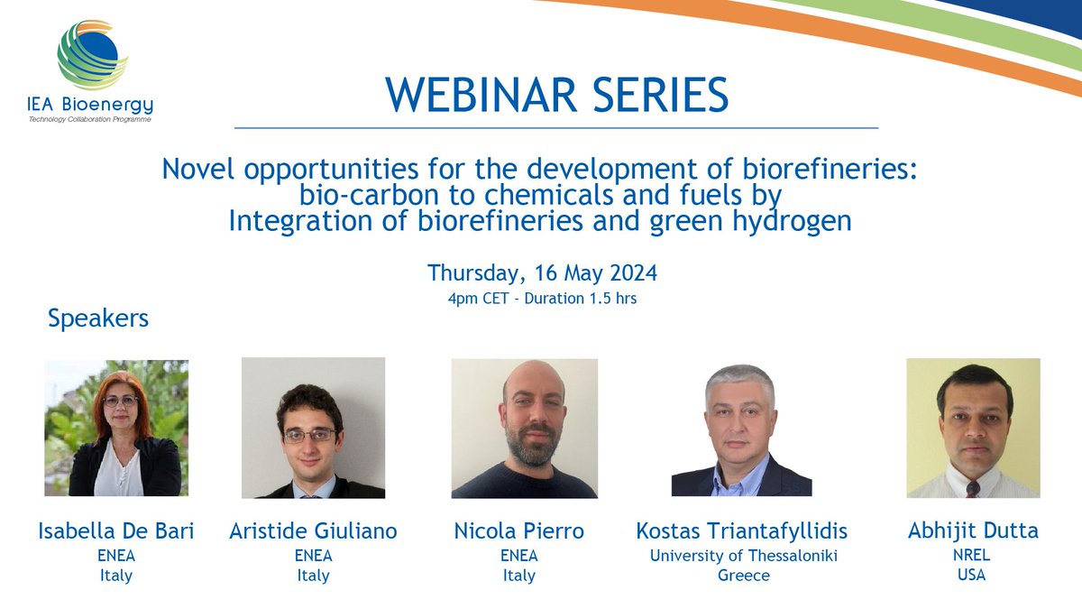 ✏ 🗓 SAVE THE DATE ❗ 👉 On 16 May at 4pm CEST, IEA Bioenergy organises a free webinar on 'Novel opportunities for the development of biorefineries: bio-carbon to chemicals and fuels by integration of bioerefineries and green hydrogen'. Learn more and register🔗