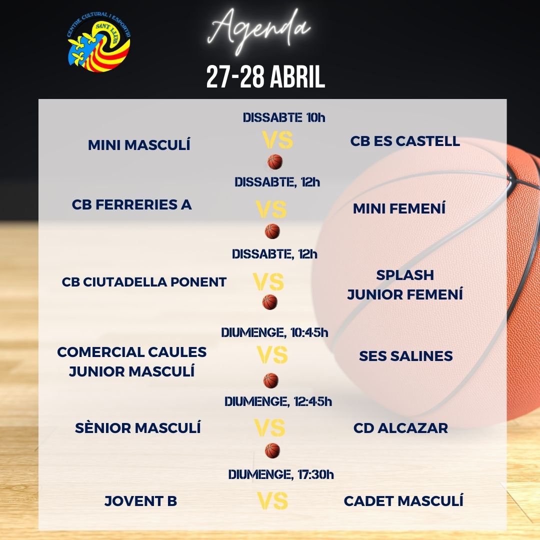 Aquest són els horaris d'aquesta jornada 👊🏻💪🏻
•
¡Estos son los horarios de esta jornada! 👊🏻💪🏻

#ccesantlluis #somblaus #horaris #futbolsantlluis #basquetccesantlluis
