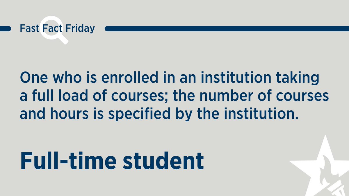 📷   Full-time student:  One who is enrolled in an institution taking a full load of courses; the number of courses and hours is specified by the institution.  

#educationusakumasi #FastFactFriday #factfriday #TGIF #studyinusa #studyabroad #studywithus