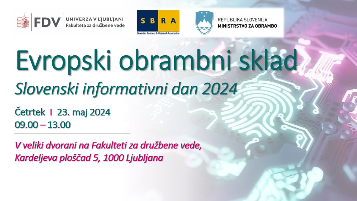 📣📣📣 @sbrabruselj organizira brezplačen info dan na temo Evropskega obrambnega sklada (#EDF) v Ljubljani na @FDVLjubljana, dne 23. maja 2024 od 09.00 do 13.00! Vljudno vabljeni! Več informacij, vključno s podrobnim programom in prijavo, najdete tukaj 👉 sbra.be/sl/content/slo…