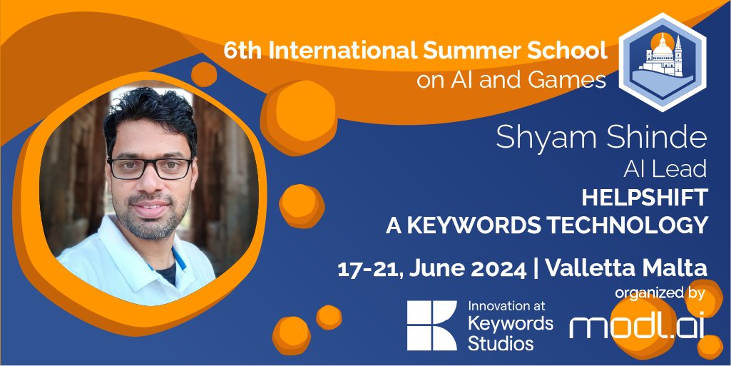 Meet our guest lecturer @shyam_shinde_ AI lead at @helpshift A Keywords Technology! Shyam is an industry veteran with over 12 years of experience developing AI-powered QA and UX tools. Register today at school.gameaibook.org/#registration and join us for Shyam's talk on leveraging Natural…