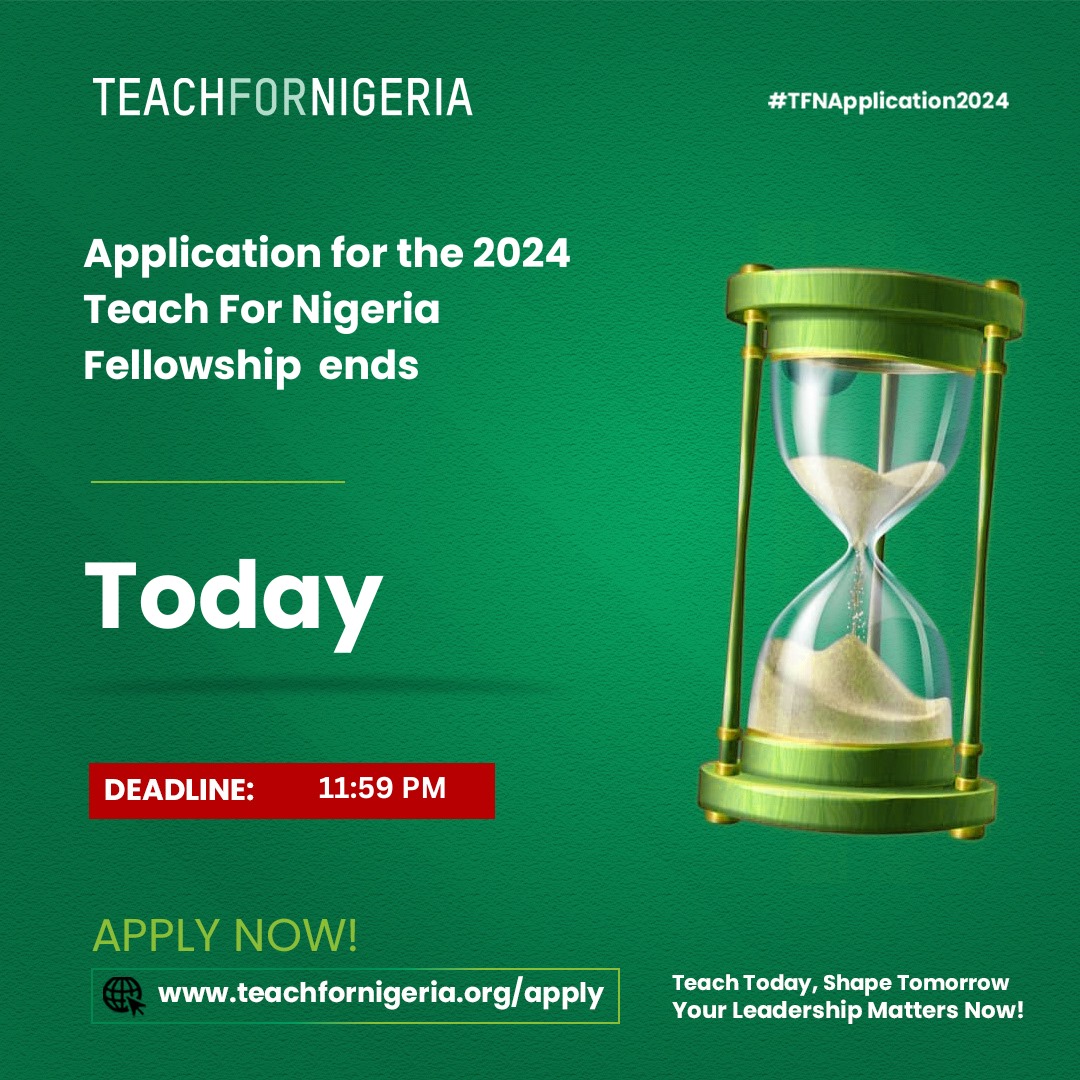 Join us in our mission to transform Nigeria by empowering 20,000 leaders to impact one million children across all geopolitical zones in the next 10 years. Together, we'll break barriers and unleash potential. Apply at teachfornigeria.org/apply. Application ends today!