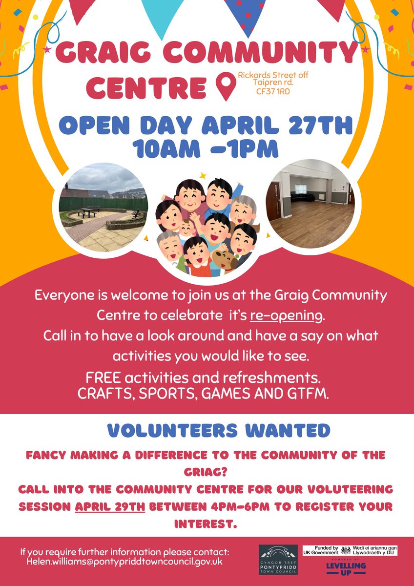 Don't forget - We’re at the Graig Community Centre for its Open Day tomorrow, 10.00am - 1.00pm, to celebrate it's reopening. Come along, take part in some FREE activities and share your ideas about what you would like to see going on at the centre in the months ahead.