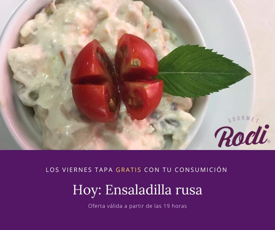 Los viernes, tapa. 😎

A partir de las 19:00 horas, disfruta de una tapa gratis con tu consumición en el Rodi. Hoy tenemos ensaladilla rusa. 

¡Os esperamos! 

#restauranterodi #tapas #viernes #weekend #tapagratis