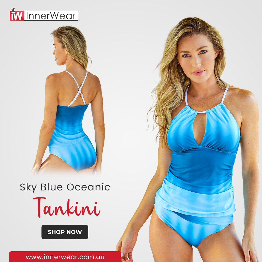 Tank-top weather is here! This sky blue #tankini is the perfect #summer look.☀️ 

𝗚𝗲𝘁 𝘂𝗽 𝘁𝗼 𝟱𝟱% 𝗱𝗶𝘀𝗰𝗼𝘂𝗻𝘁: innerwear.com.au

#InnerWear #summervacation #leopardprint #summervibes #highwaistedswimsuit #poolparty #beachlife #brightcolors #swimwear #swimsuit