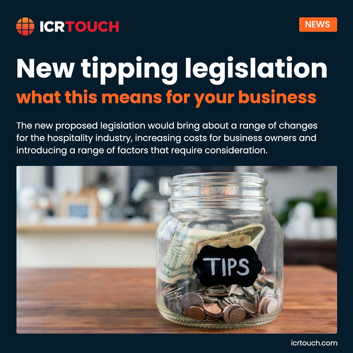 Here’s what the new tipping legislation means for the hospitality industry and how it will impact operations 💸 ✨

Read the full article here: bit.ly/4aTzTDa

#weareICRTouch #tippinglegislation