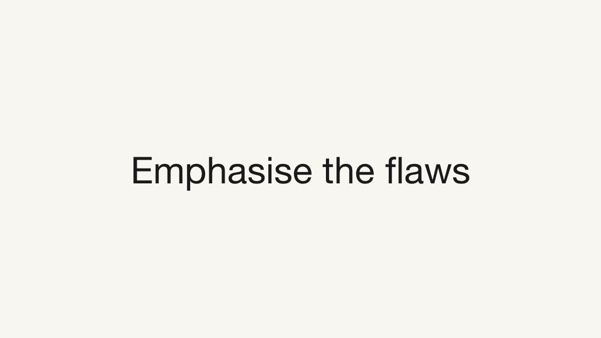 Emphasise the flaws
Oblique Strategies SE apple.co/3QvL4YR #obliquestrategies #brianeno #lateralthinking #creatives #design #designthinking #music #inspiration #obliquestrategy #fridayfeeling #friday