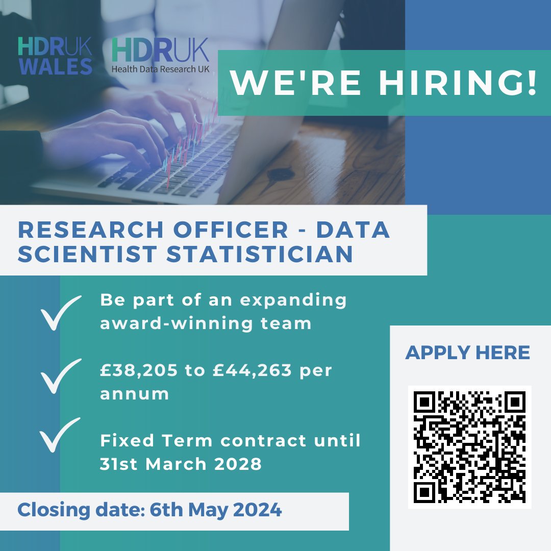 🆕opportunity to work on the @HDR_UK Medicines in Acute and Chronic Care Driver Programme🚀 RESEARCH OFFICER - DATA SCIENTIST STATISTICIAN 👉Salary: £38,205 to £44,263 per annum 📅Closing date: 6 May 2024 Apply here👉swansea.ac.uk/jobs-at-swanse… @RhiannonKOwen @SwanseaUni