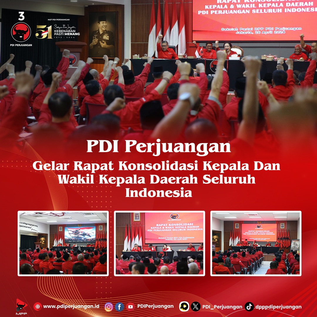 PDI Perjuangan menggelar rapat konsolidasi bersama kepala daerah dan wakil kepala daerah seluruh indonesia di Sekolah Partai PDI Perjuangan, Jakarta (26/04/2024). Rapat tersebut dibuka langsung oleh Ketua Umum PDI Perjuangan, Megawati Soekarnoputri. #PDIPerjuangan…