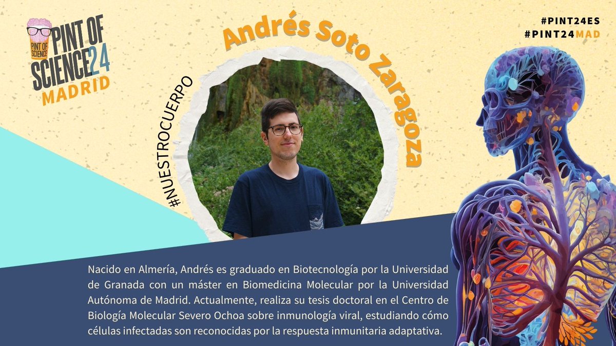 Irene Gutiérrez (@iregutierrezp) on Twitter photo #Pint24MAD #NuestroCuerpo | Andrés Soto Zaragoza <a href="/andres_sotoz/">Andrés Soto-Zaragoza</a> - <a href="/CBM_CSIC_UAM/">Centro de Biología Molecular Severo Ochoa</a>
💉 “Un escaparate al alma de tus células”
📅 14 mayo
📍 <a href="/MOECLUB/">MOE CLUB</a>
#Pint24ES <a href="/pintofscienceES/">Pint of Science ES</a> #Pint24MAD #NuestroCuerpo | Andrés Soto Zaragoza <a href="/andres_sotoz/">Andrés Soto-Zaragoza</a> - <a href="/CBM_CSIC_UAM/">Centro de Biología Molecular Severo Ochoa</a>
💉 “Un escaparate al alma de tus células”
📅 14 mayo
📍 <a href="/MOECLUB/">MOE CLUB</a>
#Pint24ES <a href="/pintofscienceES/">Pint of Science ES</a>