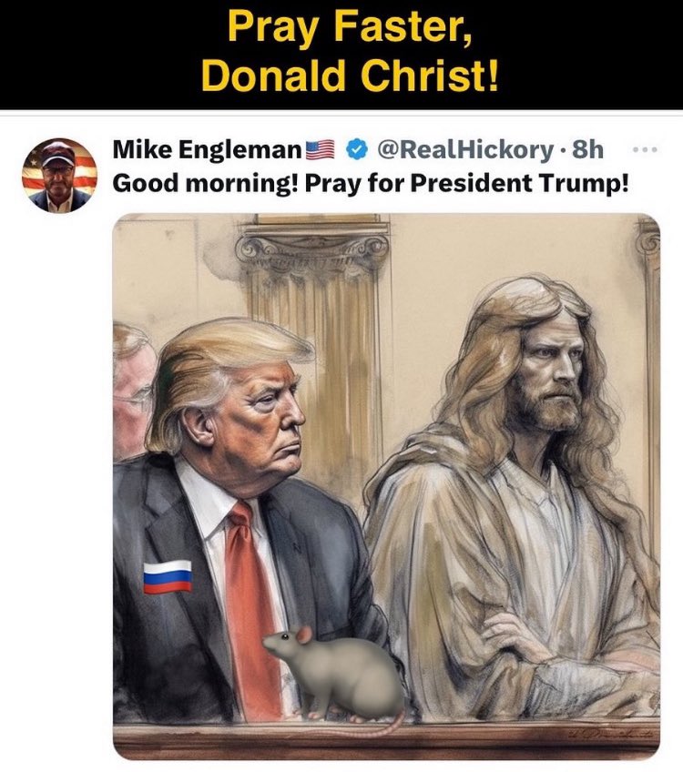 Making Miracles Great Again An actual Trump meme 😂 It won’t be easy to defeat Donald Christ because he has God on his side 😂 But GOD spelled backwards is DOG Our NAFO In Whom We Trust One Fella Underdog With Memes and Justice For All