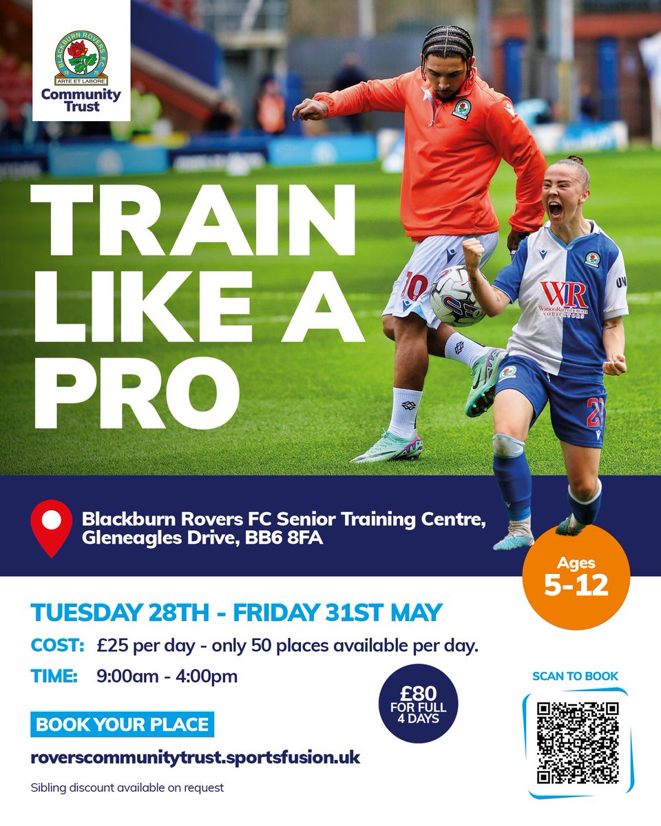 ⚽️We are pleased to announce that we will be running two Football camps over the upcoming May Half-Term holiday.

🔗Sign up to our Football and Sports Camps here roverscommunitytrust.sportsfusion.uk/.../courses.htm
🔗 Find out more about 'Train like a Pro' here roverscommunitytrust.sportsfusion.uk/soccerschools/…

#BRCTInclusion…