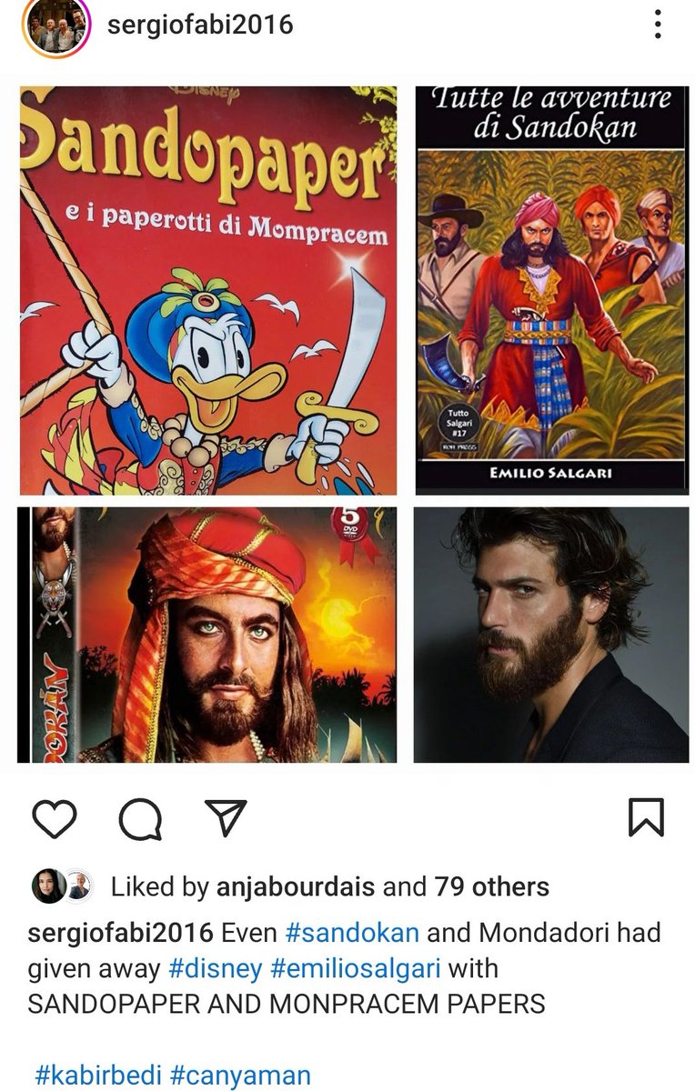 IG Sergio Fabi 
Even #sandokan and Mondadori hadgiven away #disney #emiliosalgari withSANDOPAPER AND MONPRACEM PAPERS
#kabirbedi #canyaman

IG anjabourdais:
@/canyaman, the perfect modern #Sandokan