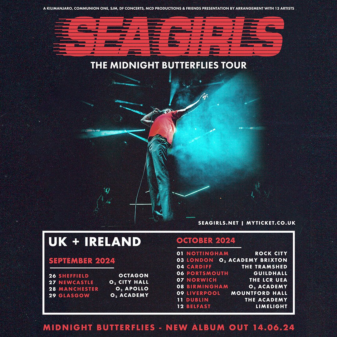 13 Artists (@13artists) on Twitter photo !ANNOUNCMENT! <a href="/SeaGirls/">SEA GIRLS β
</a> will be heading out across the UK this September & October 2024 on The Midnight Butterflies Tour π¦ !ANNOUNCMENT! <a href="/SeaGirls/">SEA GIRLS β
</a> will be heading out across the UK this September & October 2024 on The Midnight Butterflies Tour π¦