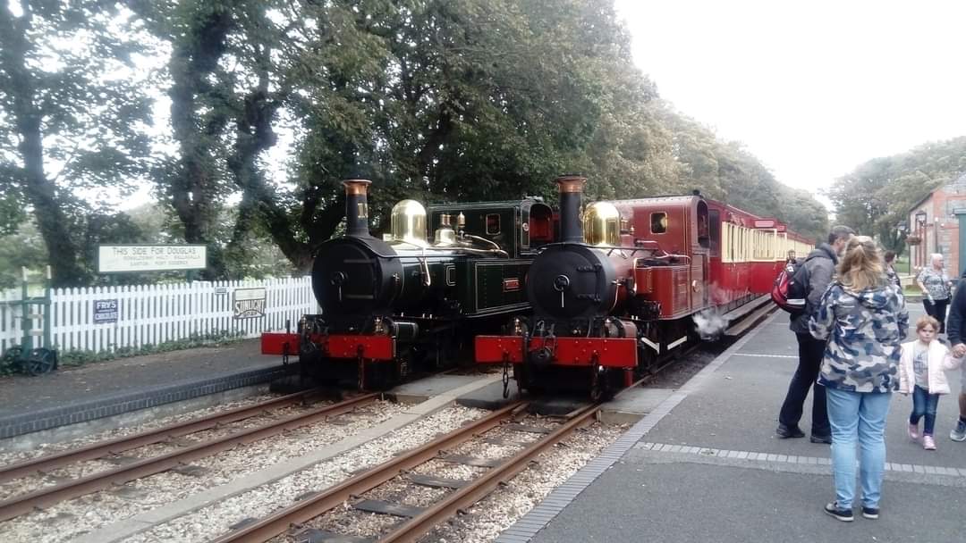 No.13 𝘒𝘪𝘴𝘴𝘢𝘤𝘬 of 1910 on bankings duties and No.8 𝘍𝘦𝘯𝘦𝘭𝘭𝘢 of 1894 on the southbound service back in 2020; trains are running today #iomrailway #heritage #steam #nostalgia #greatphoto #Castletown #placetobe #IsleofMan #Kissack #Fenella #locomotives #IMR150 #trains