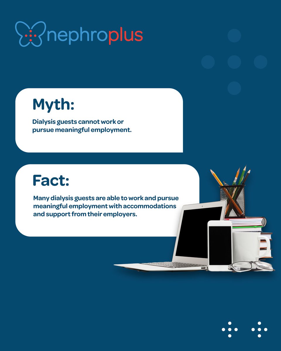 Did you know? Many dialysis guests lead normal lives and engage in day-to-day work. With the right accommodations, healthcare, and support, they can thrive in the workplace! #NephroPlus #work #dialysis