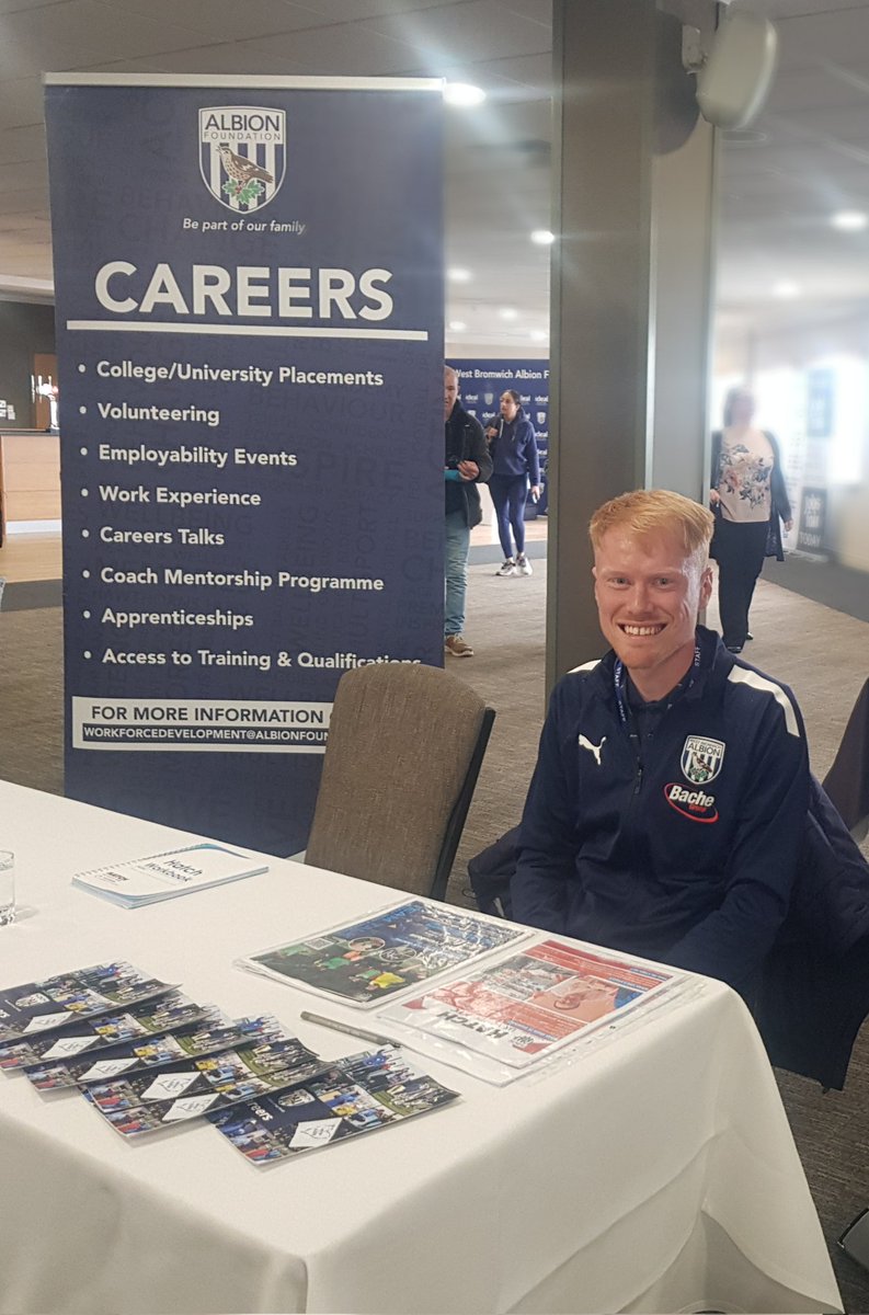 Today we are here at @WBA at the @TheJobFairs to promote our careers and education opportunities with @WBAFoundation If you are around the area today, drop in and come and see what we have to offer. We are here 10:00am - 13:00pm. #Jobs #Careers #Sport #Coaching #Mentoring