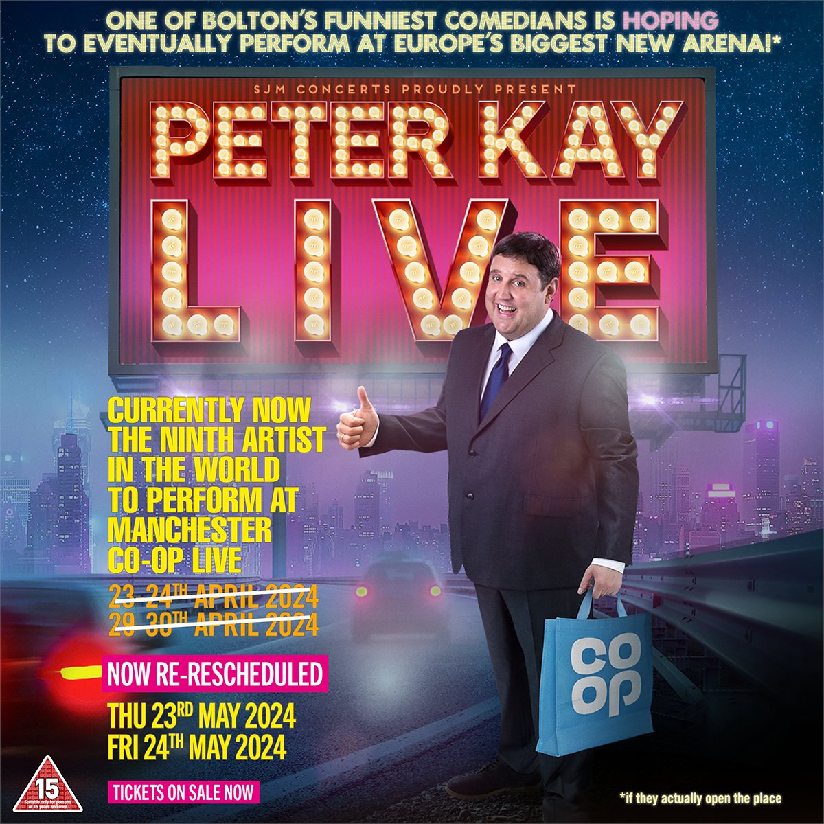 peterkay_co_uk's tweet image. My apologies once again but unfortunately the Co-op Live still isn’t ready and so, as yet, remains untested for a large-scale audience. Consequently, they are having to reschedule my two shows yet again (I know I can’t believe it either).

Read the full statement below.
