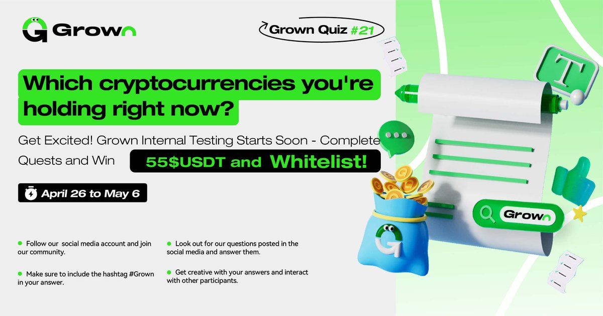 Grown (@grown_app) on Twitter photo Which cryptocurrencies you're holding right now?
Complete <a href="/taskonxyz/">TaskOn | Ultimate Web3 Community Growth Platform</a> tasks to qualify for:
💸 Share $55 #USDT + 11 #Whitelists
Enter here:rewards.taskon.xyz/campaign/detai…
📆 26 Apr-6 May 2024 Which cryptocurrencies you're holding right now?
Complete <a href="/taskonxyz/">TaskOn | Ultimate Web3 Community Growth Platform</a> tasks to qualify for:
💸 Share $55 #USDT + 11 #Whitelists
Enter here:rewards.taskon.xyz/campaign/detai…
📆 26 Apr-6 May 2024